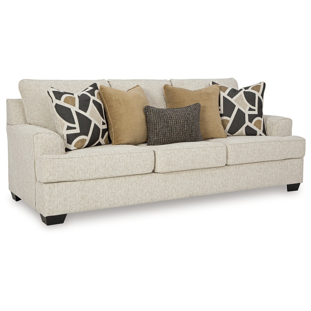 Canapé Burgess, polyester beige quartz, 5 coussins décoratifs, 97 pouces