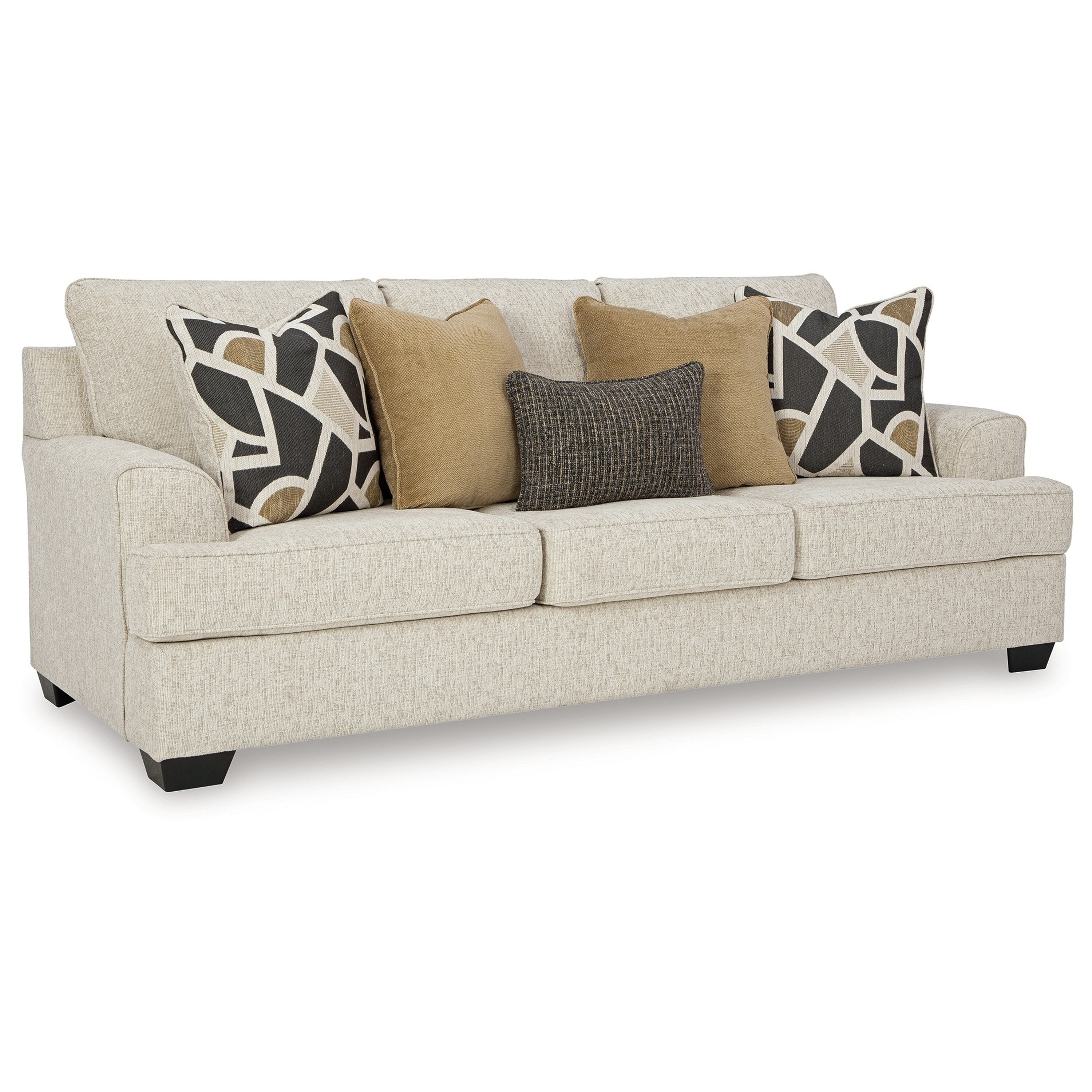 Canapé Burgess, polyester beige quartz, 5 coussins décoratifs, 97 pouces