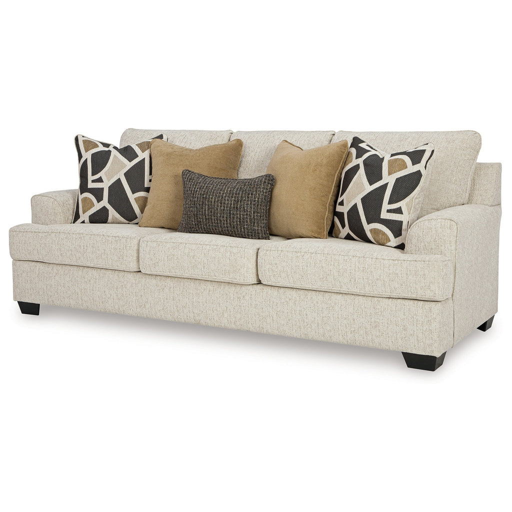 Canapé Burgess, polyester beige quartz, 5 coussins décoratifs, 97 pouces