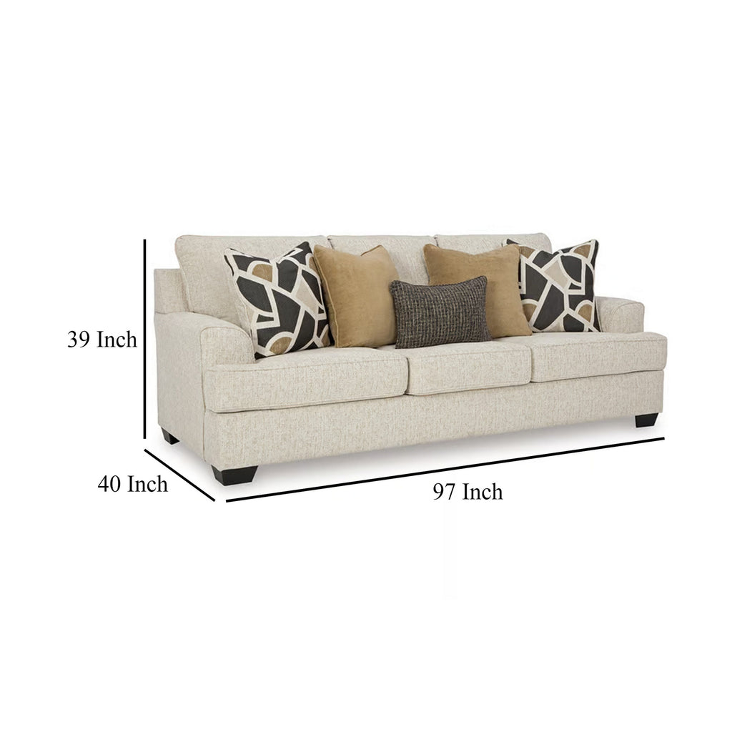 Canapé Burgess, polyester beige quartz, 5 coussins décoratifs, 97 pouces