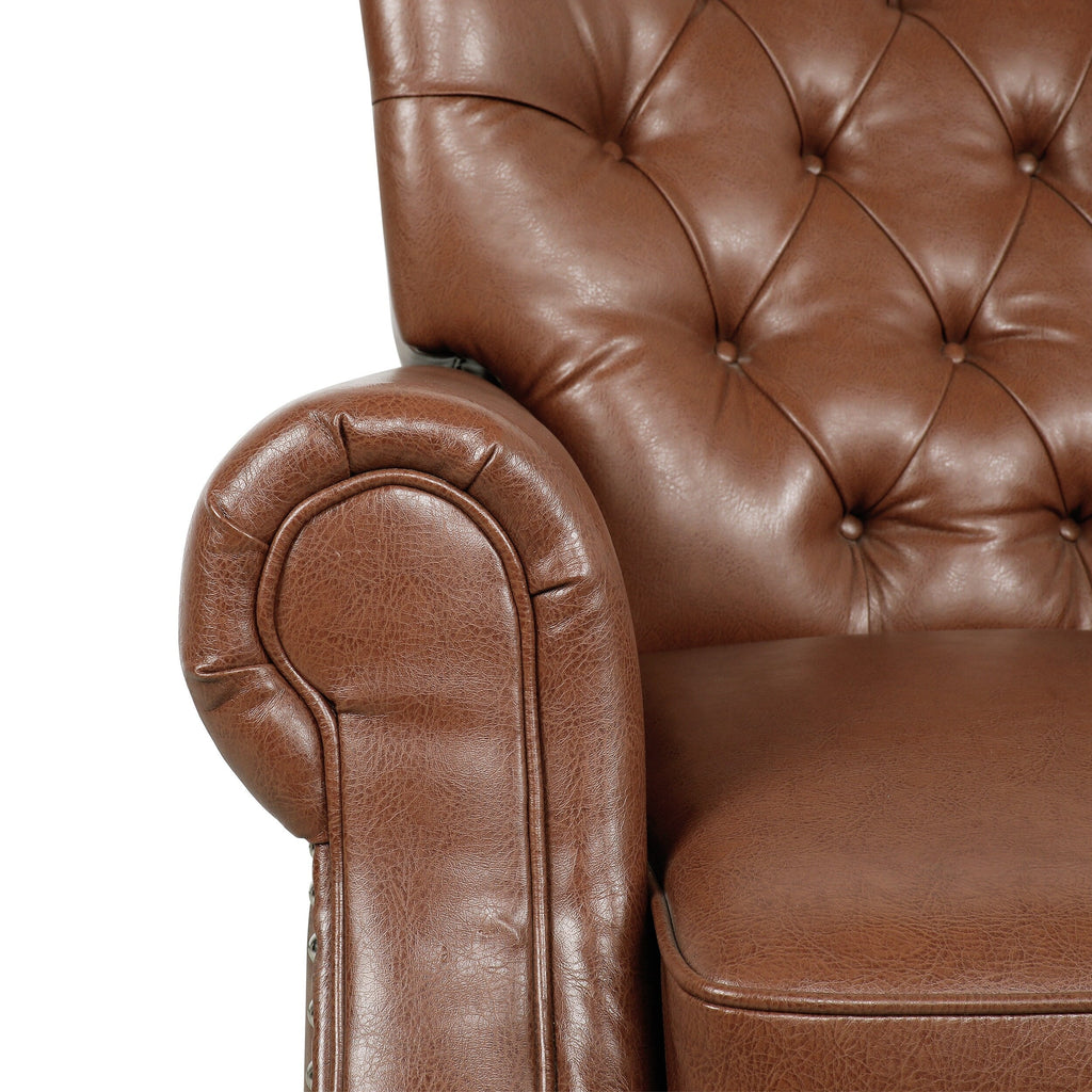 Fauteuil inclinable capitonné à boutons avec garniture cloutée et accoudoirs roulés