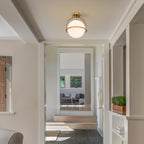 Plafonnier semi-encastré C Cattleya à 1 ampoule, en laiton antique, avec abat-jour en verre opale - Laiton antique