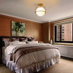 Plafonnier semi-encastré C Cattleya à 1 ampoule, en laiton antique, avec abat-jour en verre opale - Laiton antique