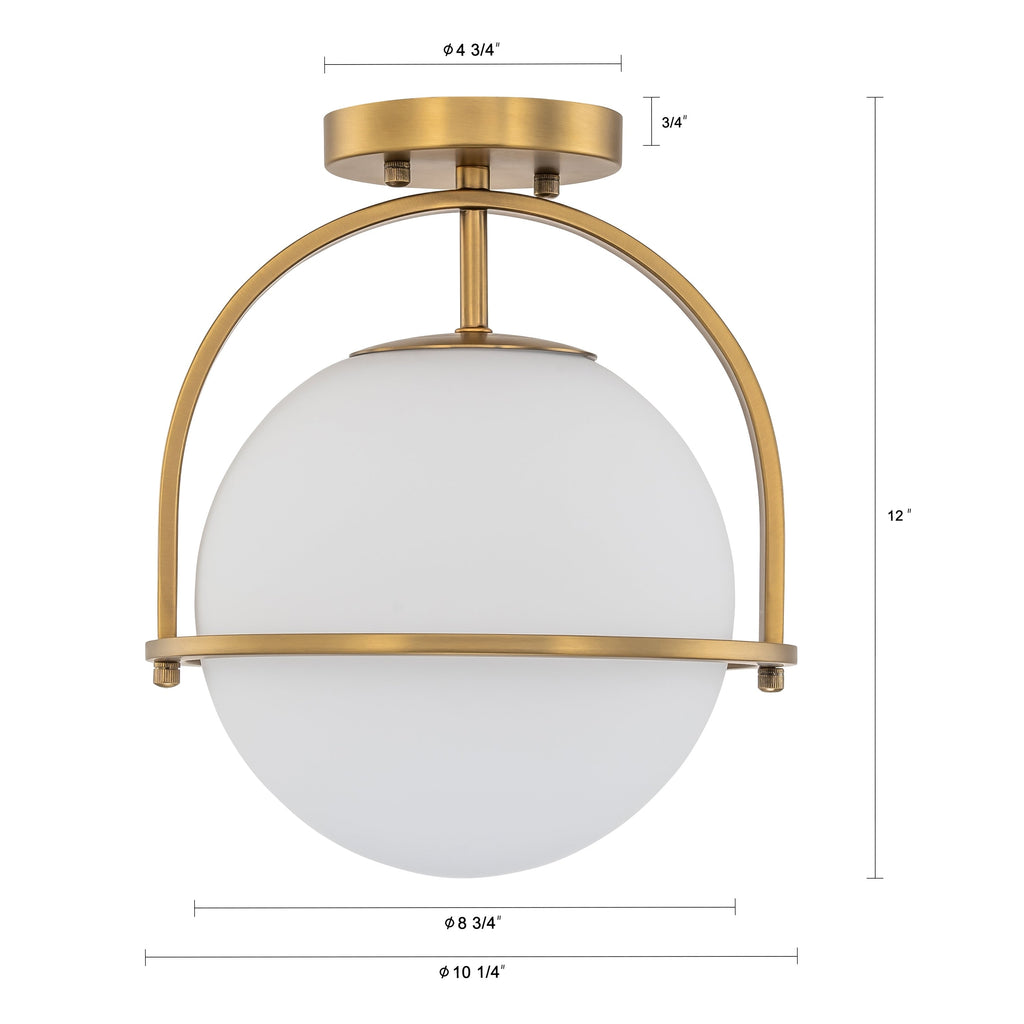 Plafonnier semi-encastré C Cattleya à 1 ampoule, en laiton antique, avec abat-jour en verre opale - Laiton antique