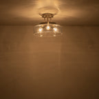 Plafonnier semi-encastré C Cattleya à 3 lumières en nickel satiné avec abat-jour en verre