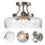 Plafonnier semi-encastré C Cattleya à 3 lumières en nickel satiné avec abat-jour en verre