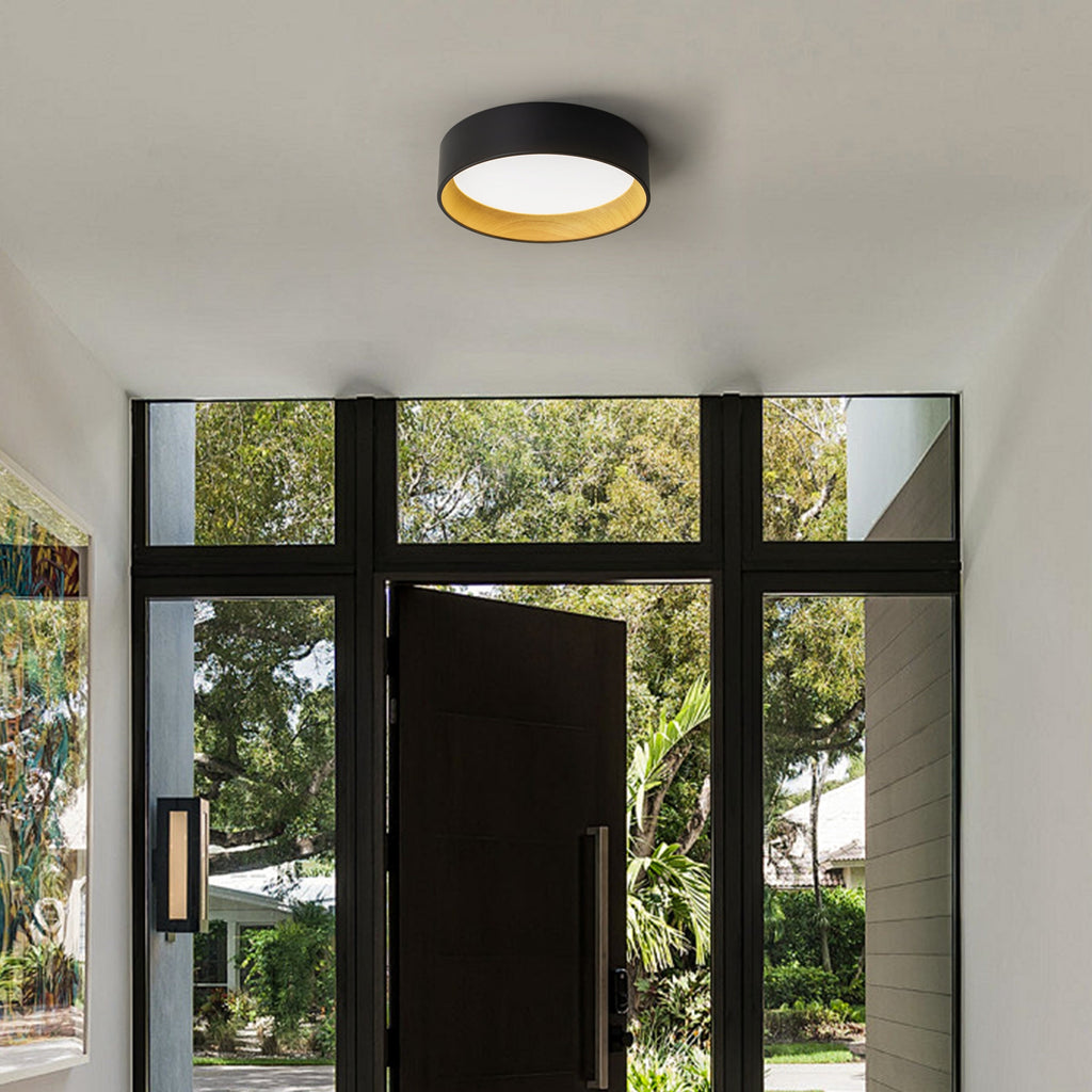 Plafonnier encastré à LED intégré C Cattleya noir et bois 3CCT