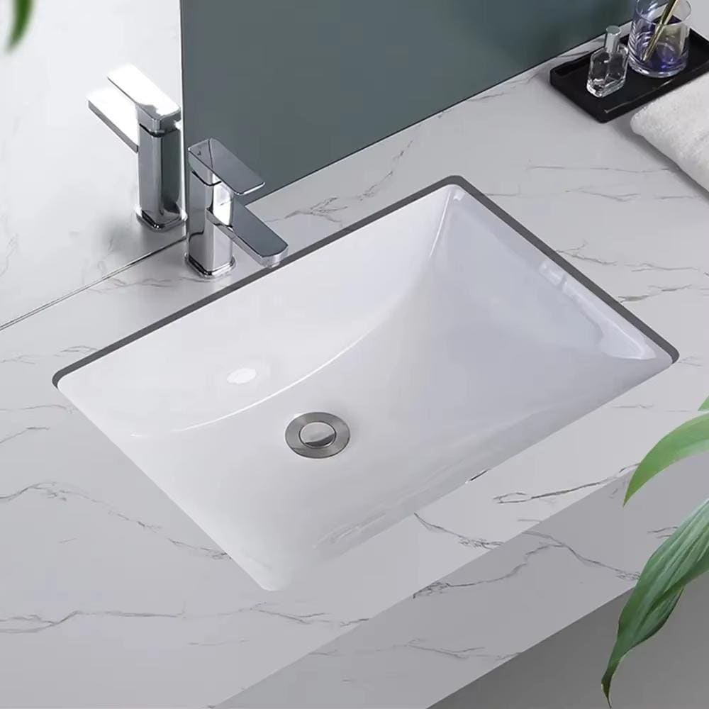Lavabo de salle de bain sous plan CB HOME 20'' x 14'', lavabo de salle de bain rectangulaire en céramique blanche (20-5/8'' x 14-1/2'' x 8-1/4'')