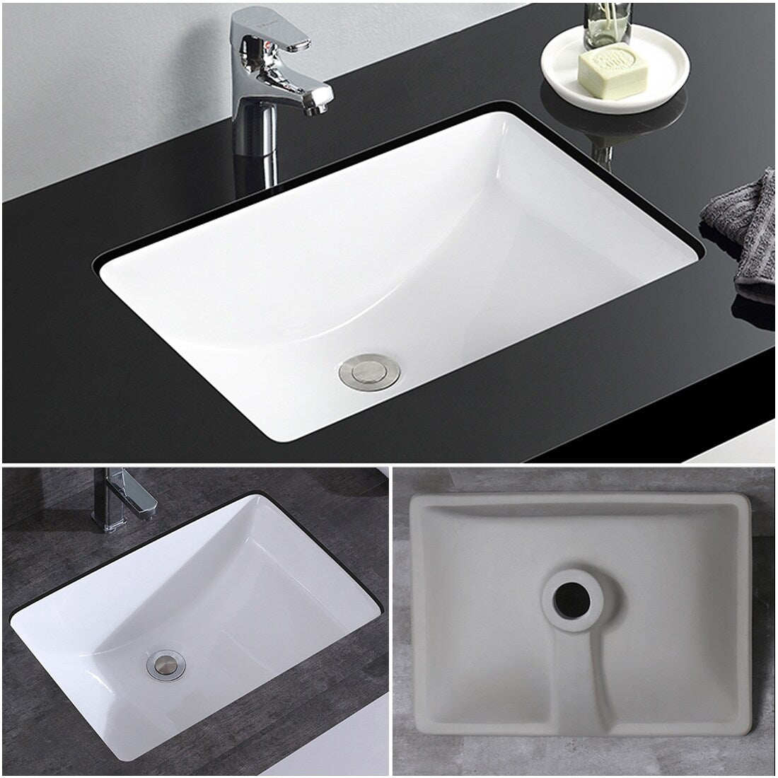 Lavabo de salle de bain sous plan CB HOME 20'' x 14'', lavabo de salle de bain rectangulaire en céramique blanche (20-5/8'' x 14-1/2'' x 8-1/4'')