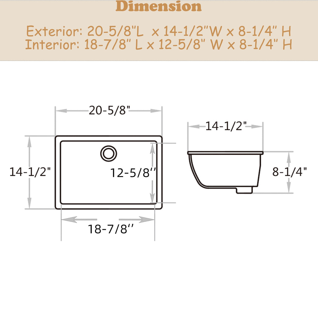 Lavabo de salle de bain sous plan CB HOME 20'' x 14'', lavabo de salle de bain rectangulaire en céramique blanche (20-5/8'' x 14-1/2'' x 8-1/4'')
