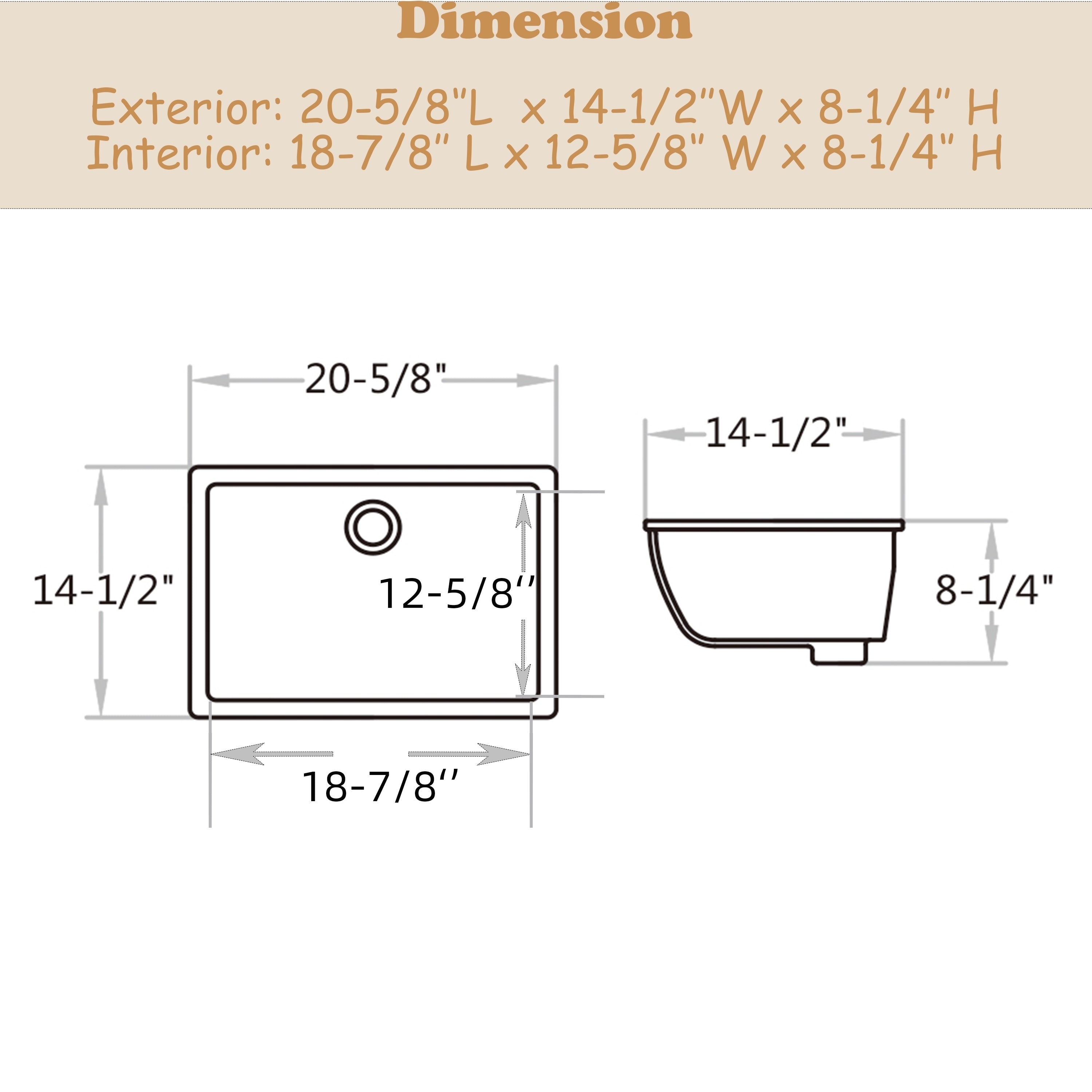 Lavabo de salle de bain sous plan CB HOME 20'' x 14'', lavabo de salle de bain rectangulaire en céramique blanche (20-5/8'' x 14-1/2'' x 8-1/4'')