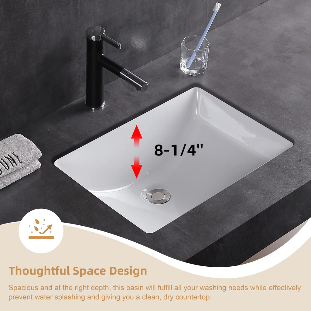 Lavabo de salle de bain sous plan CB HOME 20'' x 14'', lavabo de salle de bain rectangulaire en céramique blanche (20-5/8'' x 14-1/2'' x 8-1/4'')