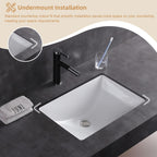 Lavabo de salle de bain sous plan CB HOME 20'' x 14'', lavabo de salle de bain rectangulaire en céramique blanche (20-5/8'' x 14-1/2'' x 8-1/4'')