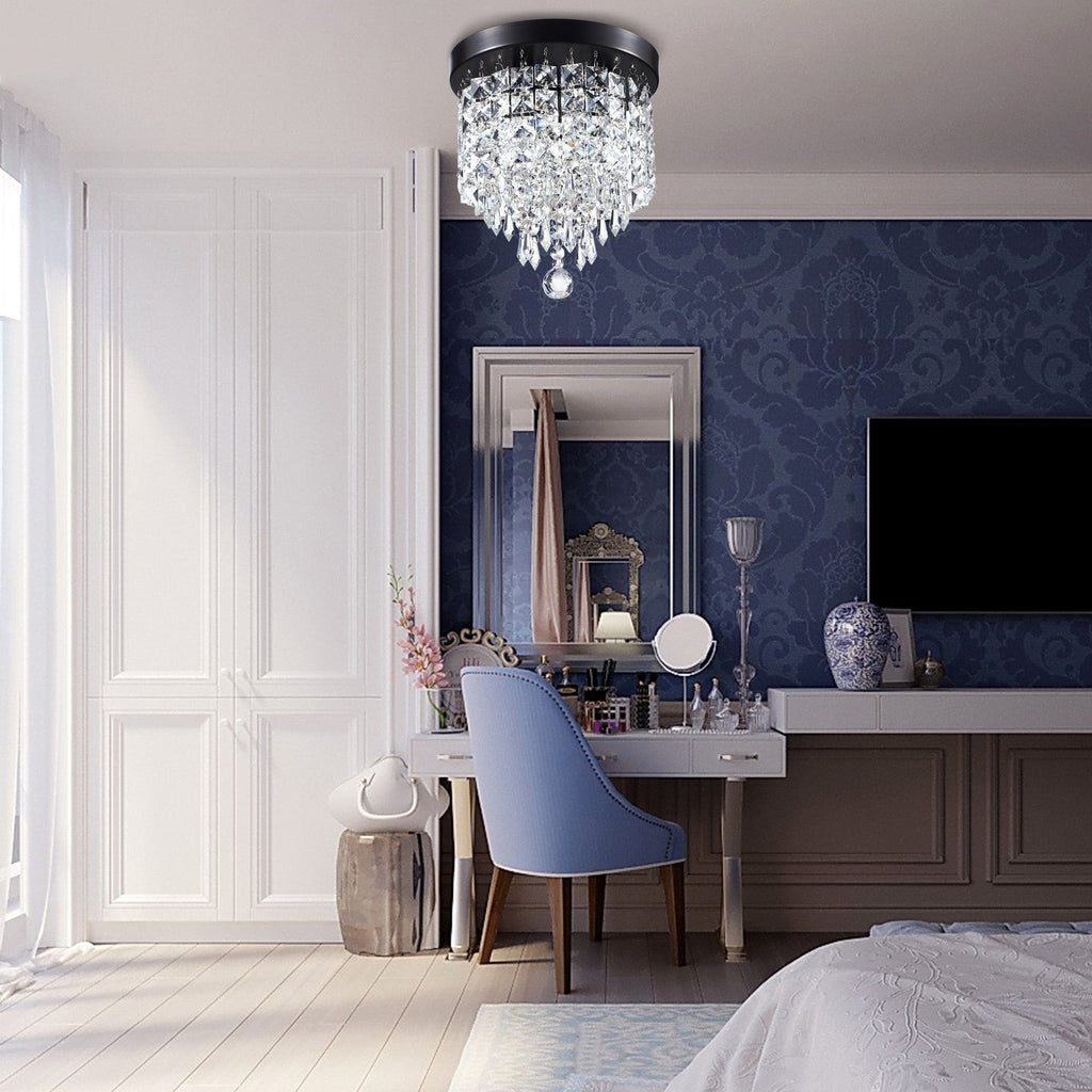 Lustre miniature en cristal CO-Z à 3 lumières avec cristaux en forme de goutte de pluie