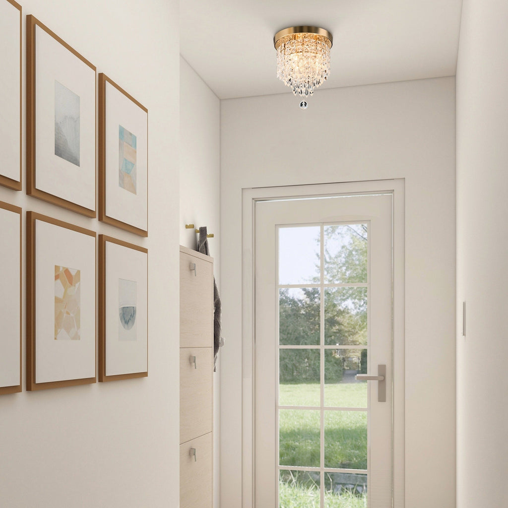 Lustre miniature en cristal CO-Z à 3 lumières avec cristaux en forme de goutte de pluie