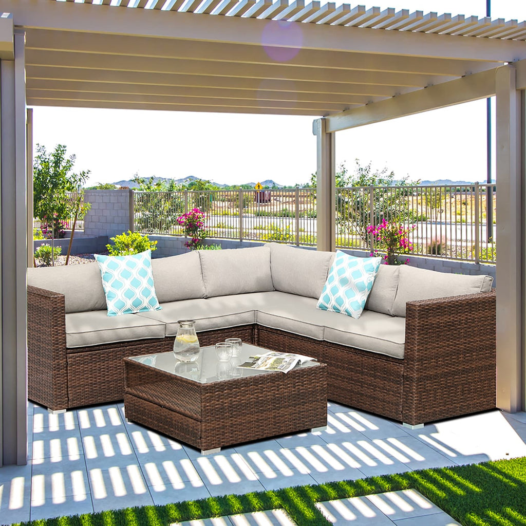 Ensemble de salon de jardin sectionnel en osier 4 pièces COSIEST avec table basse