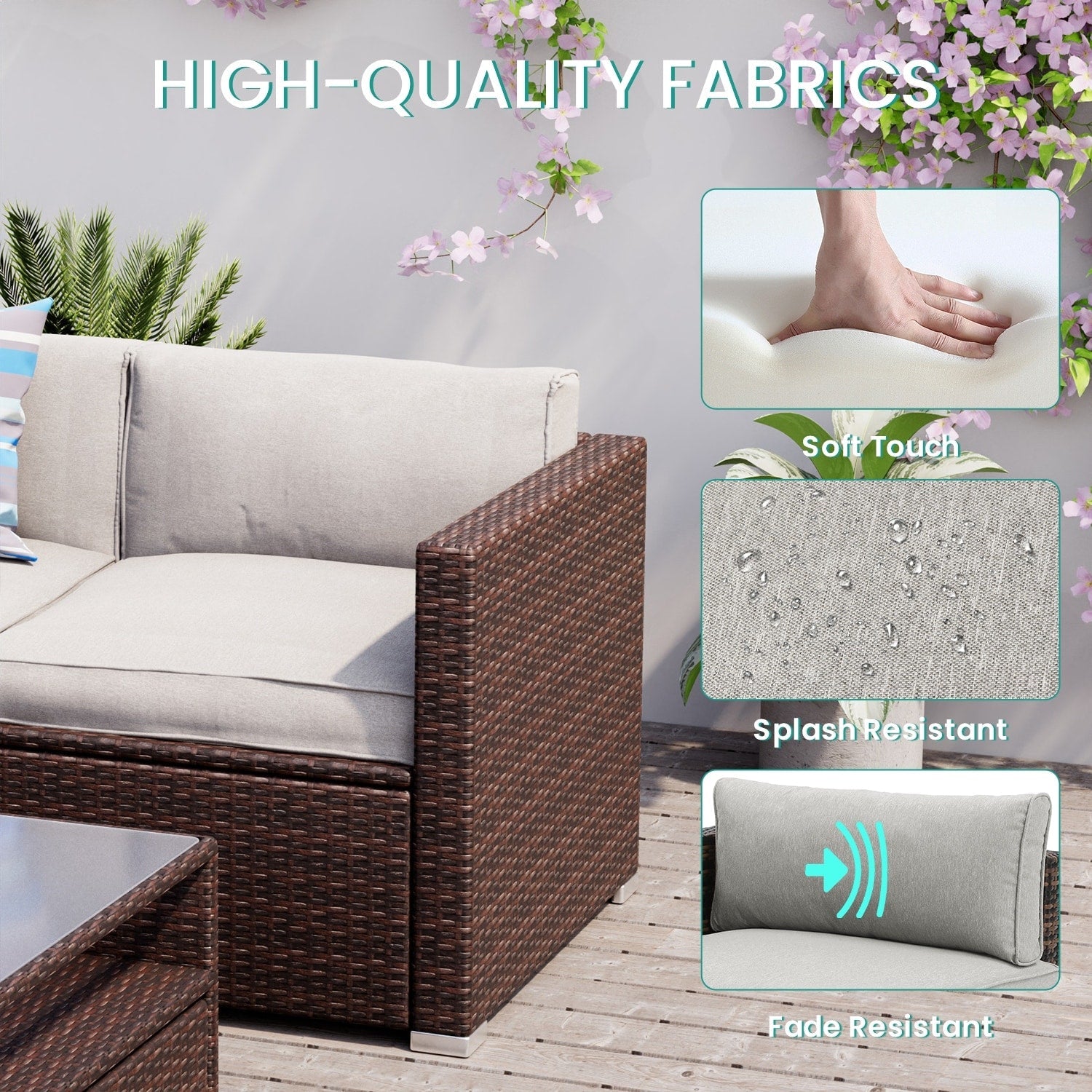 Ensemble de salon de jardin sectionnel en osier 4 pièces COSIEST avec table basse