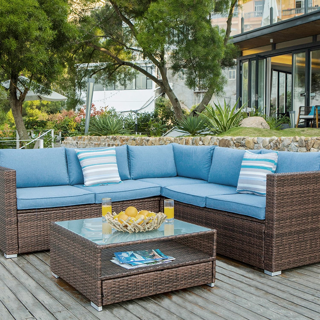 Ensemble de salon de jardin sectionnel en osier 4 pièces COSIEST avec table basse