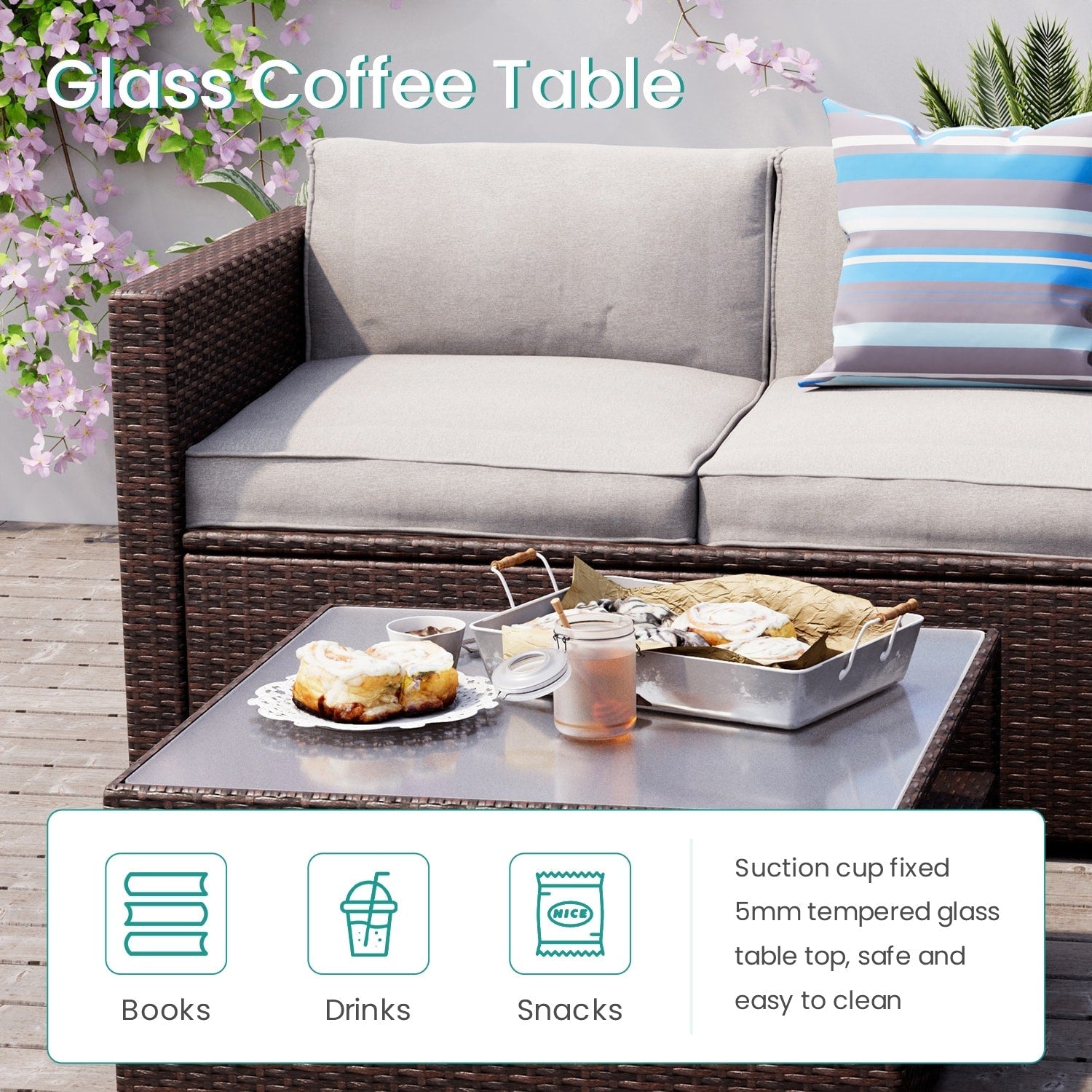 Ensemble de salon de jardin sectionnel en osier 4 pièces COSIEST avec table basse