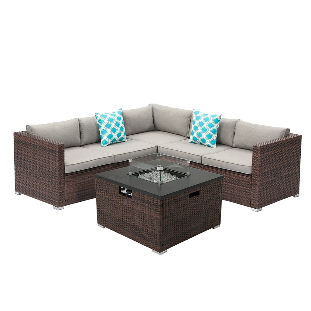 Ensemble de canapés sectionnels en osier pour patio extérieur COSIEST 4 pièces avec table pour foyer