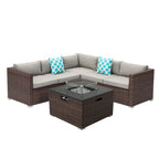 Ensemble de canapés sectionnels en osier pour patio extérieur COSIEST 4 pièces avec table pour foyer