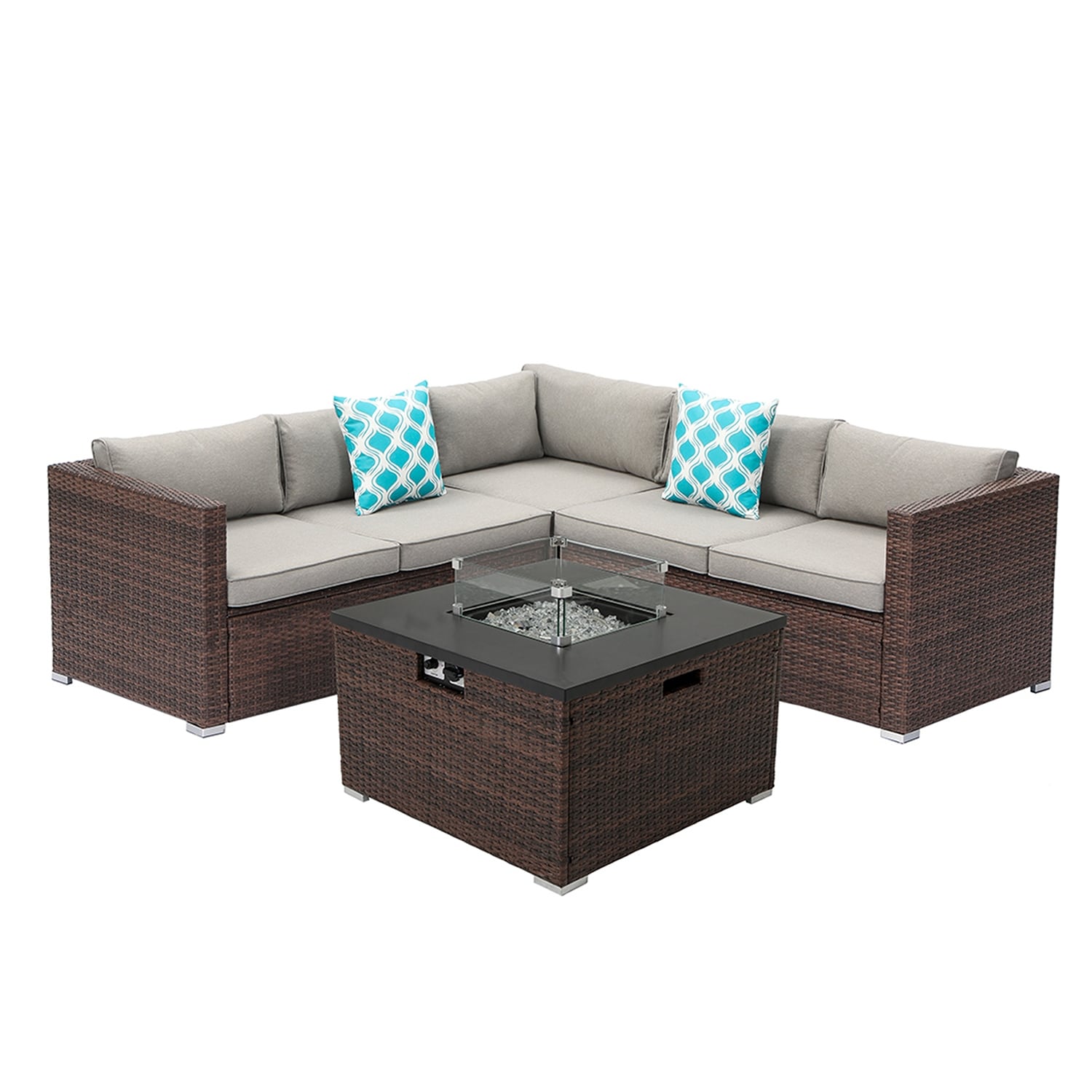 Ensemble de canapés sectionnels en osier pour patio extérieur COSIEST 4 pièces avec table pour foyer