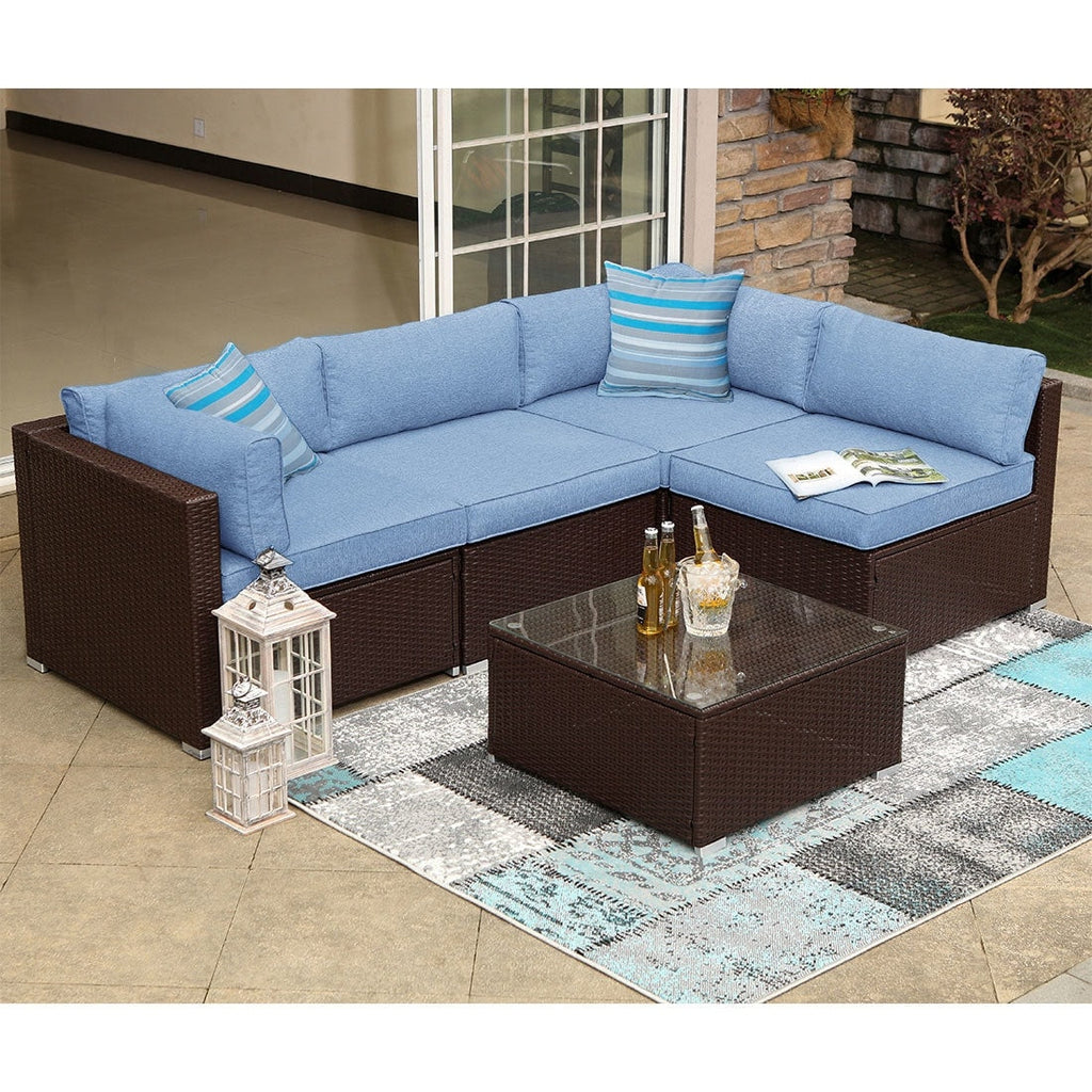 Canapé sectionnel en osier 5 pièces le plus confortable avec coussins