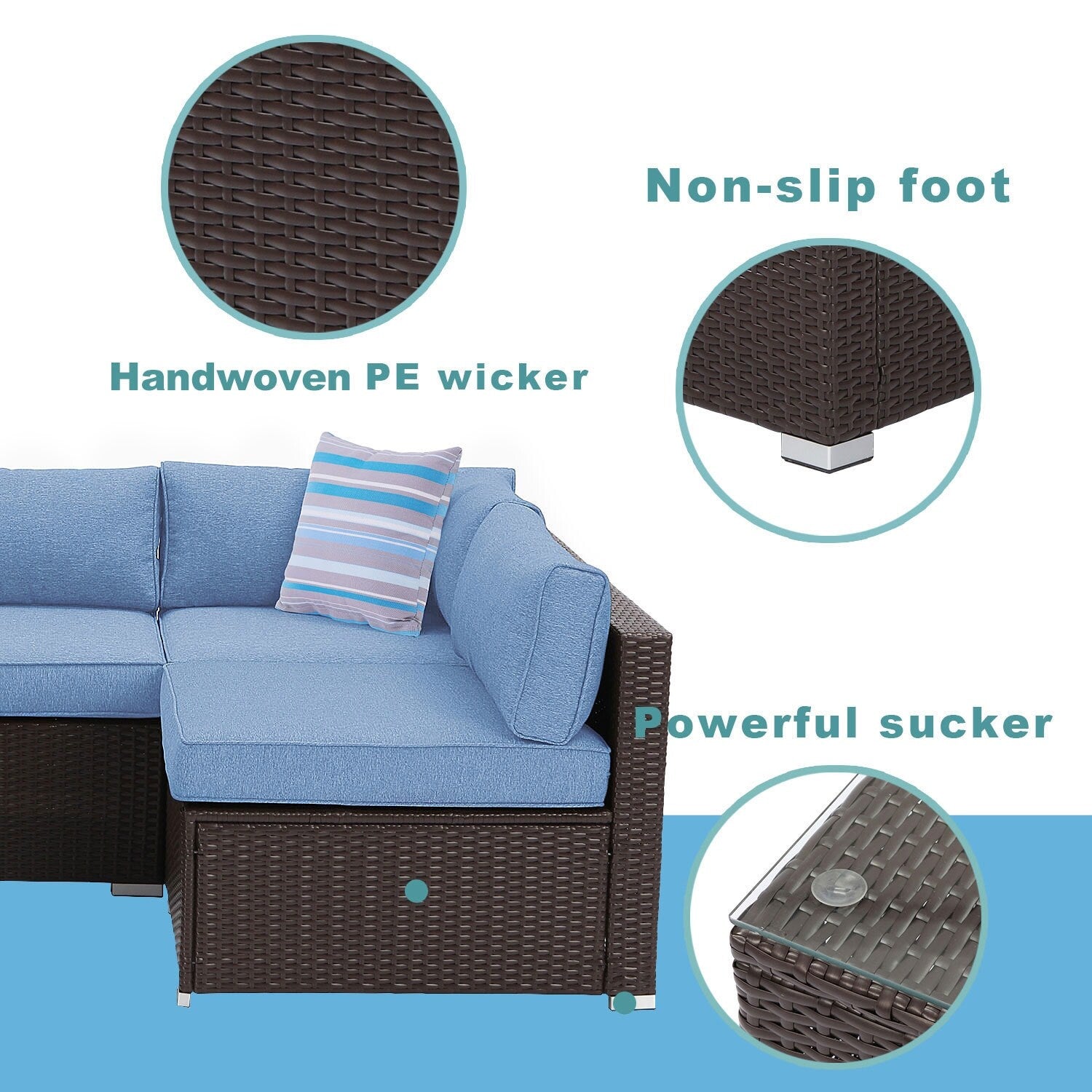 Canapé sectionnel en osier 5 pièces le plus confortable avec coussins