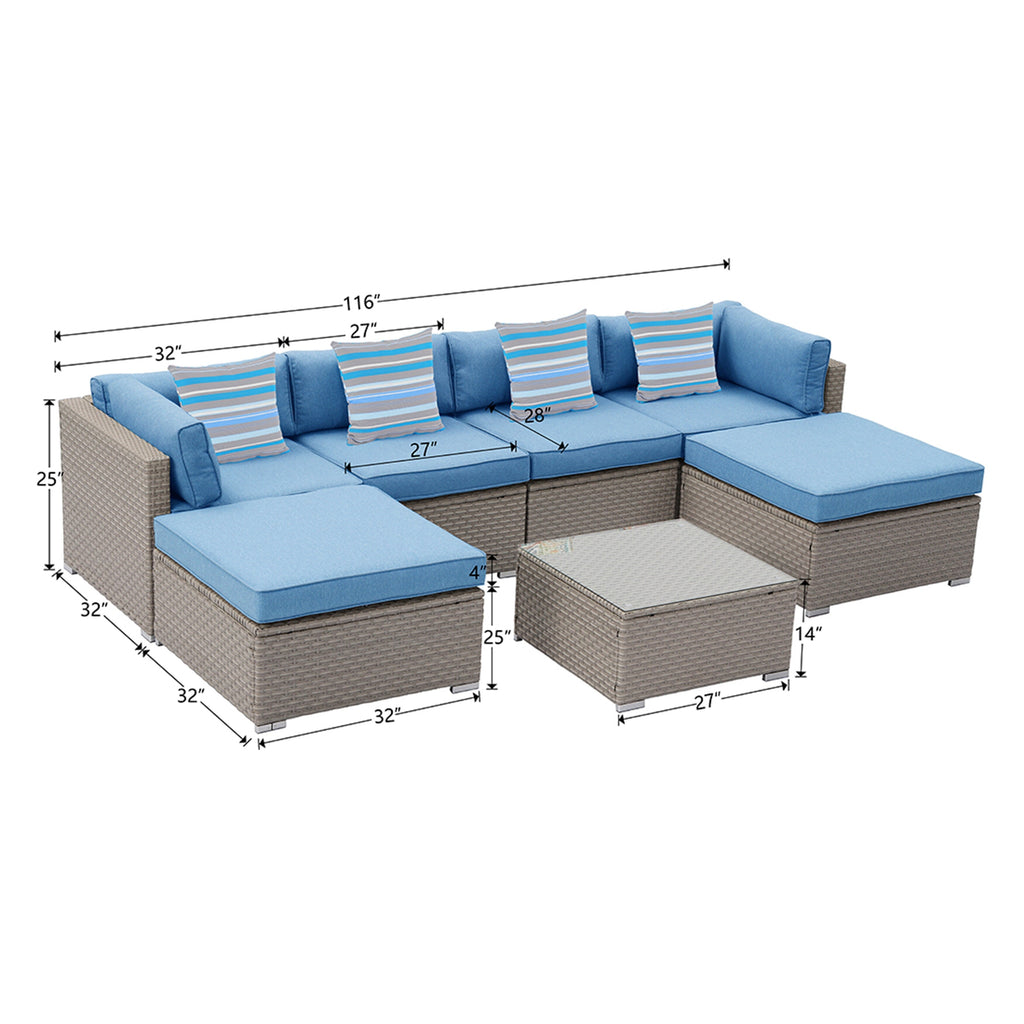 Canapé d'angle en osier 7 pièces pour patio extérieur COSIEST avec table basse