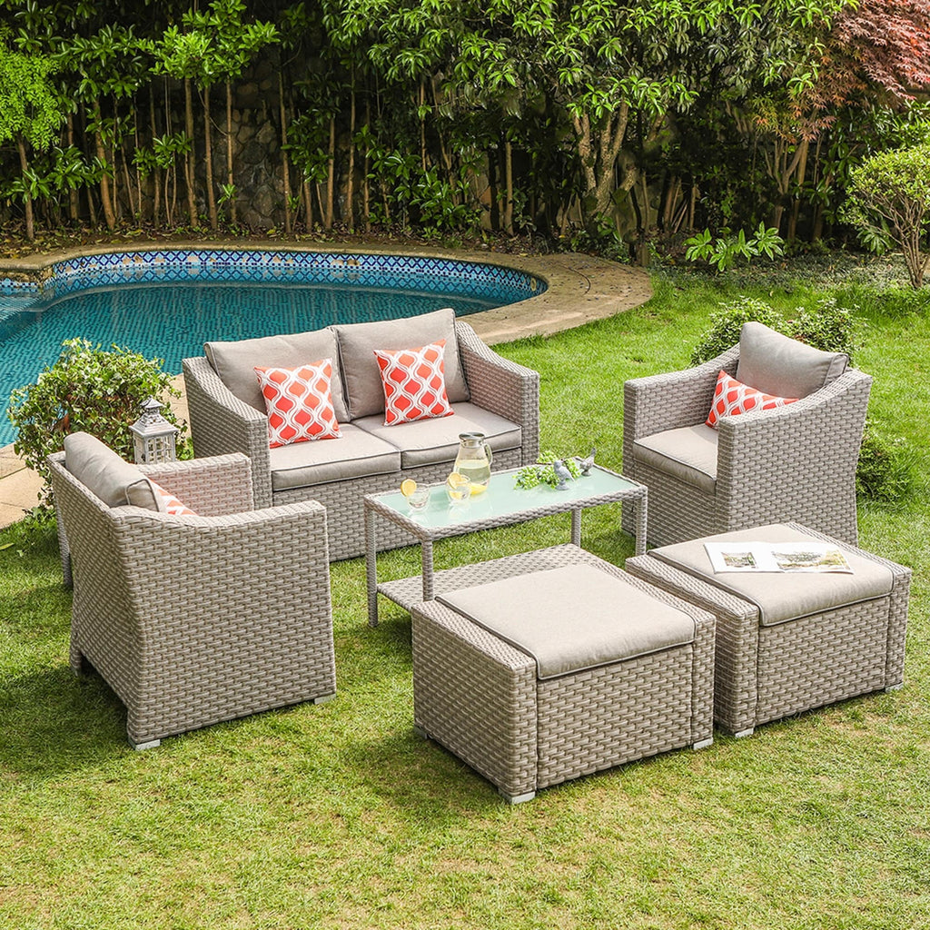 Ensemble de salon de jardin COSIEST 7 pièces avec coussins