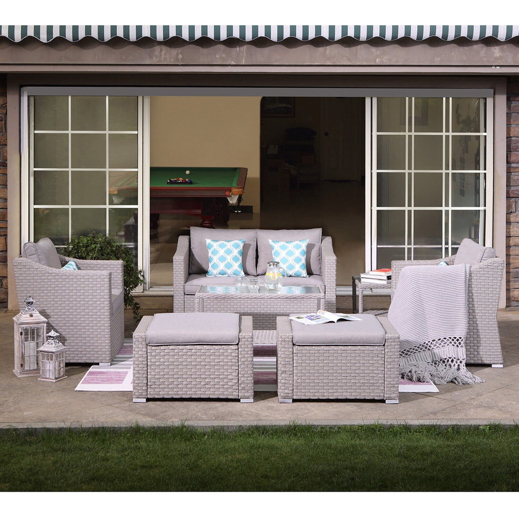 Ensemble de salon de jardin COSIEST 7 pièces avec coussins