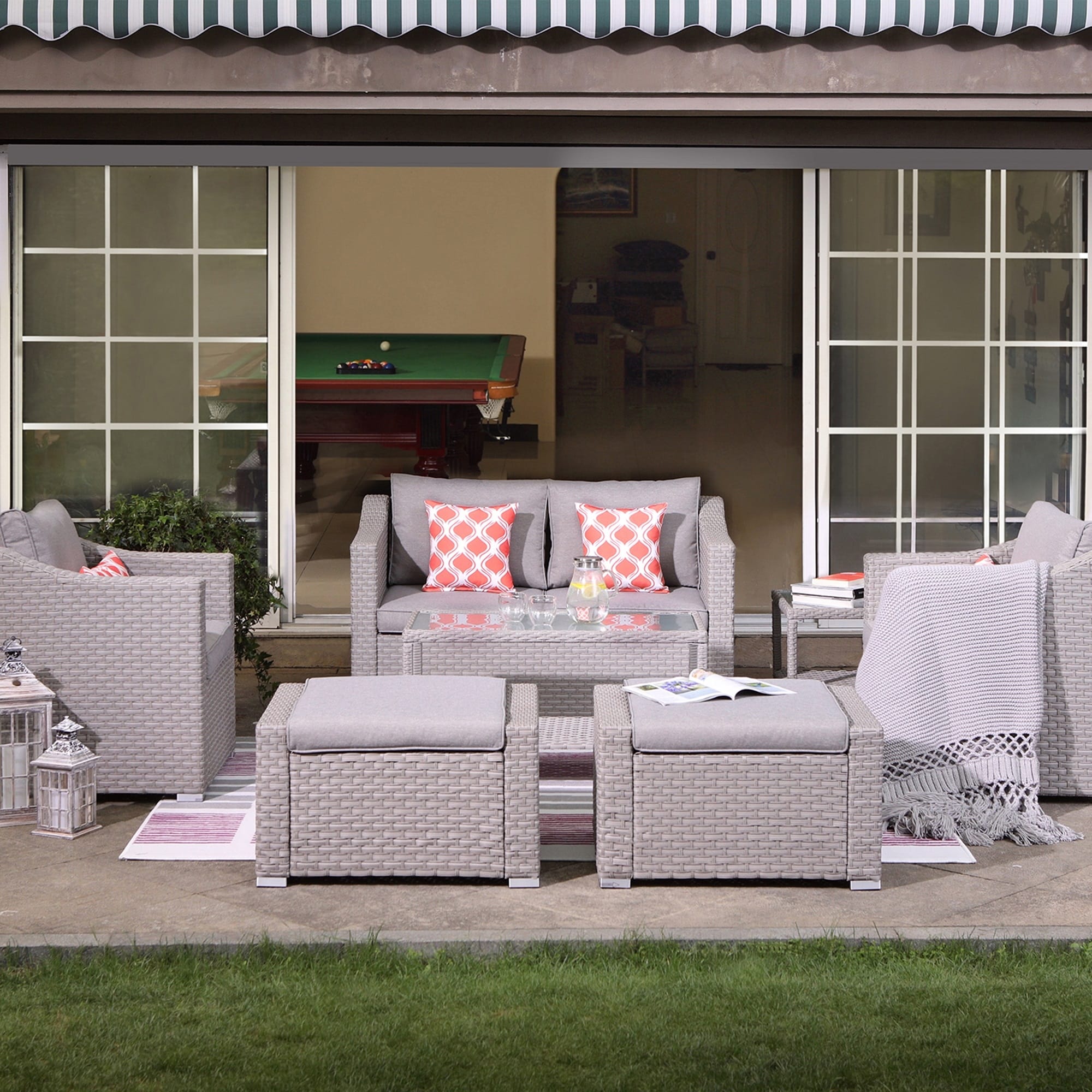 Ensemble de salon de jardin COSIEST 7 pièces avec coussins