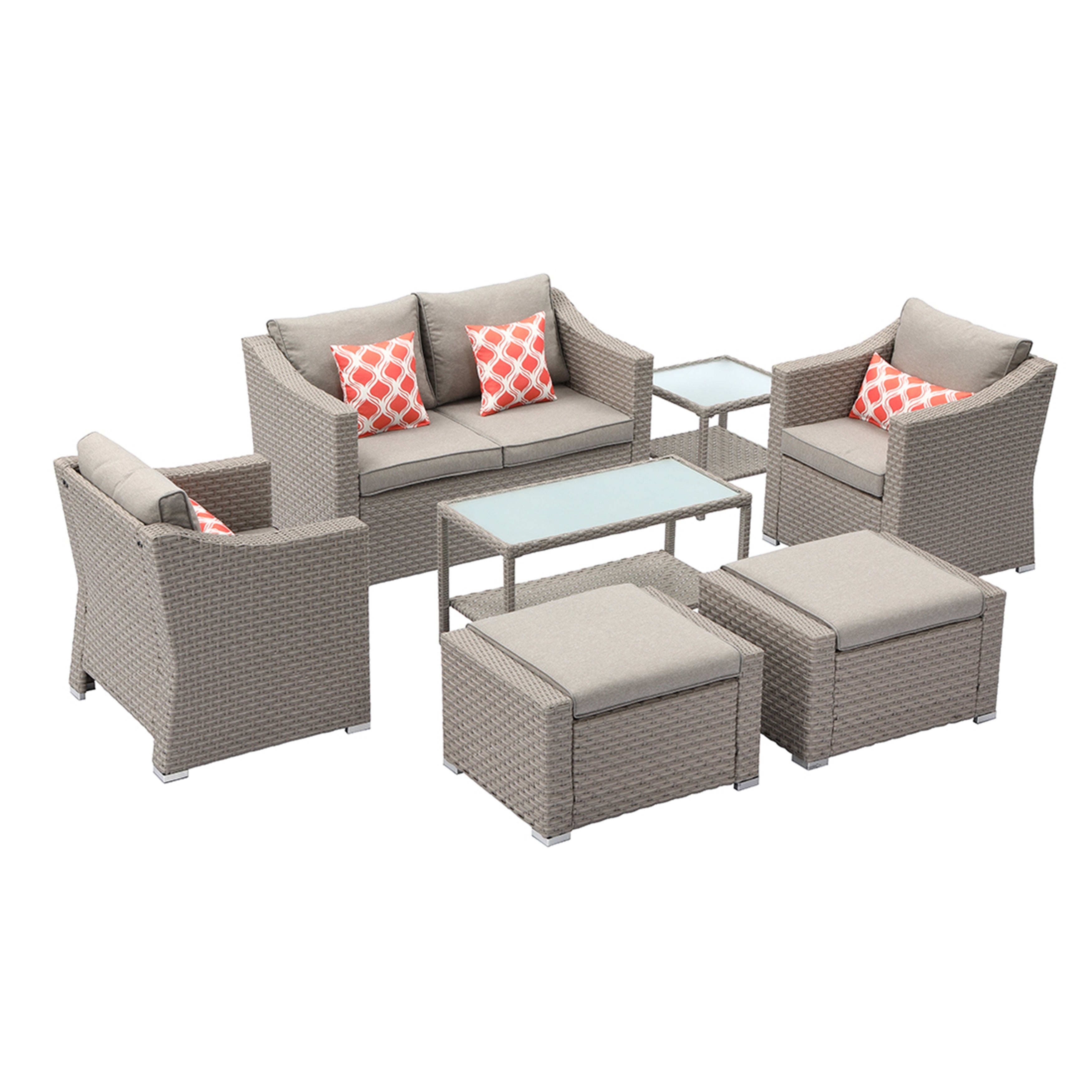 Ensemble de salon de jardin COSIEST 7 pièces avec coussins