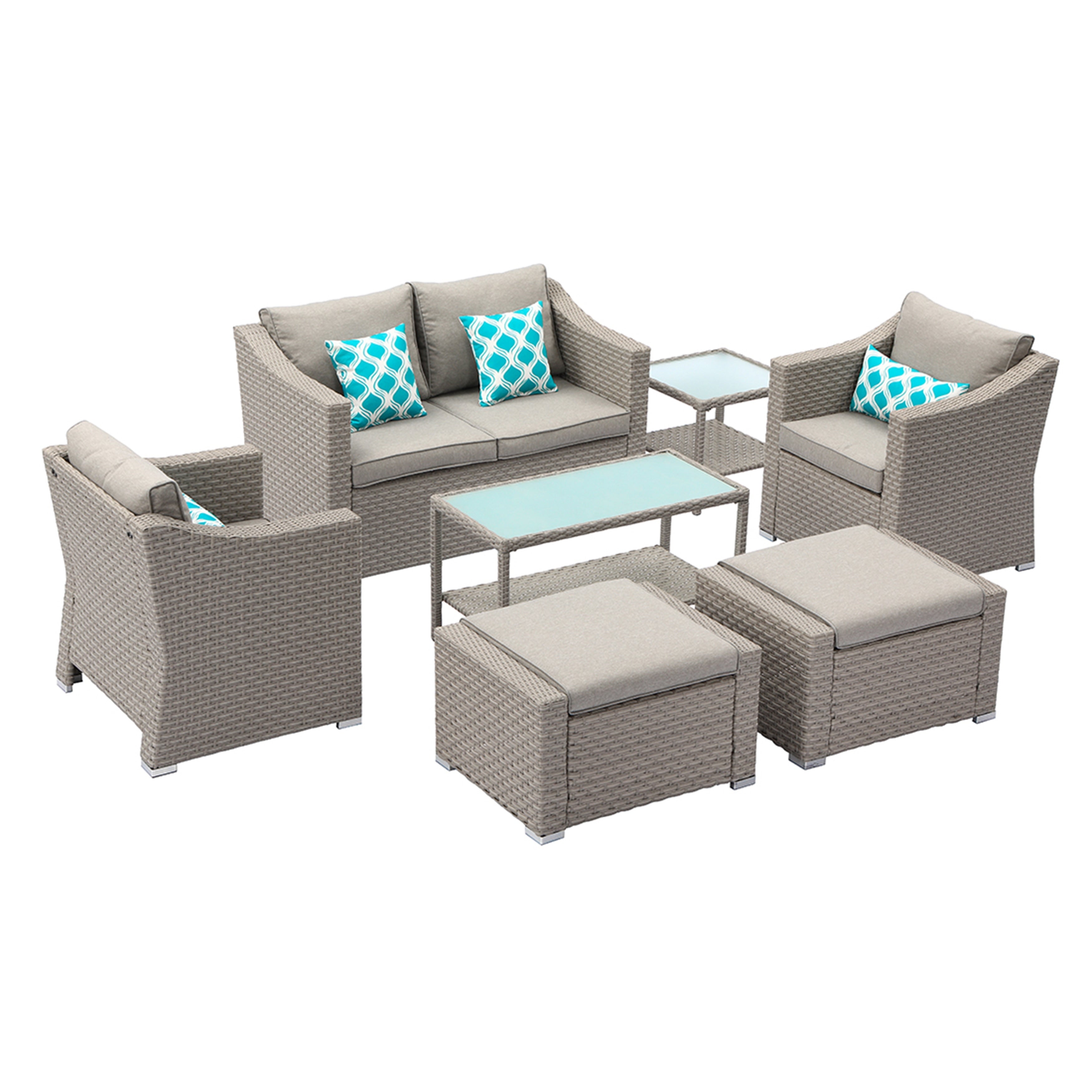 Ensemble de salon de jardin COSIEST 7 pièces avec coussins