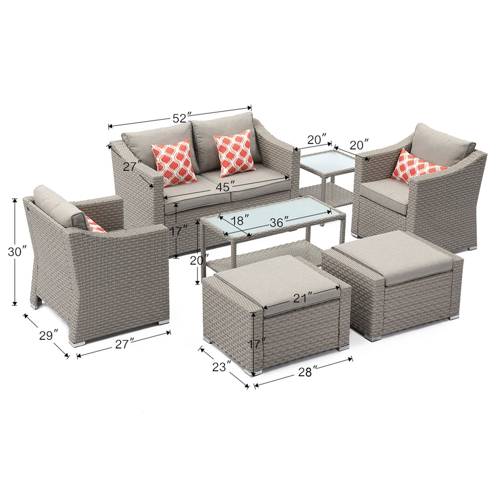 Ensemble de salon de jardin COSIEST 7 pièces avec coussins