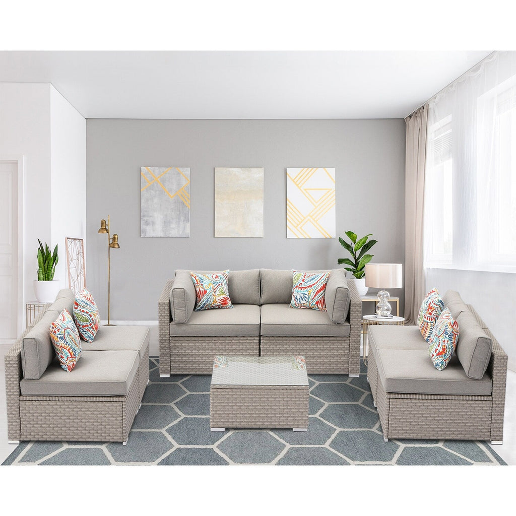 Canapé d'extérieur sectionnel en osier 7 pièces le plus confortable avec table basse