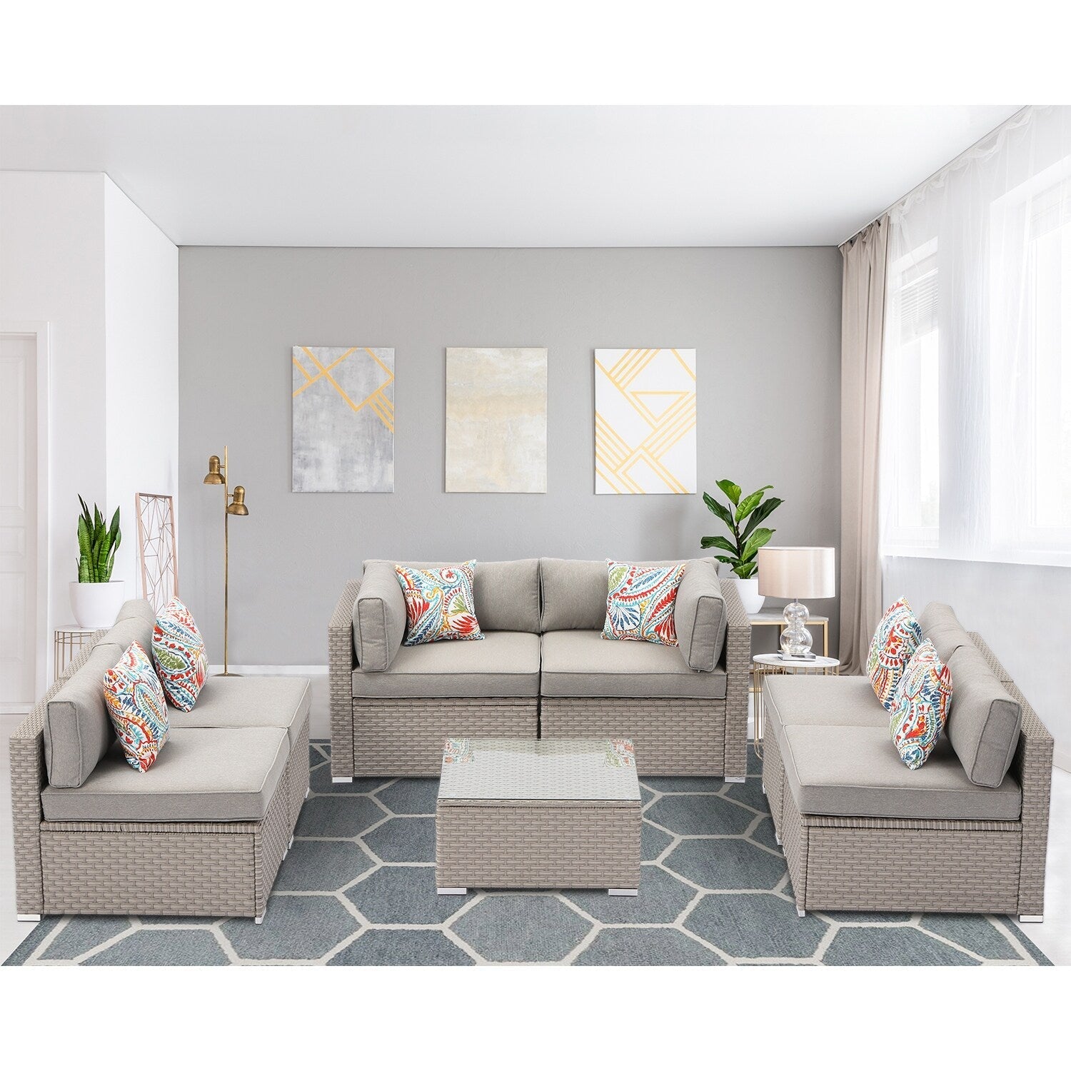 Canapé d'extérieur sectionnel en osier 7 pièces le plus confortable avec table basse