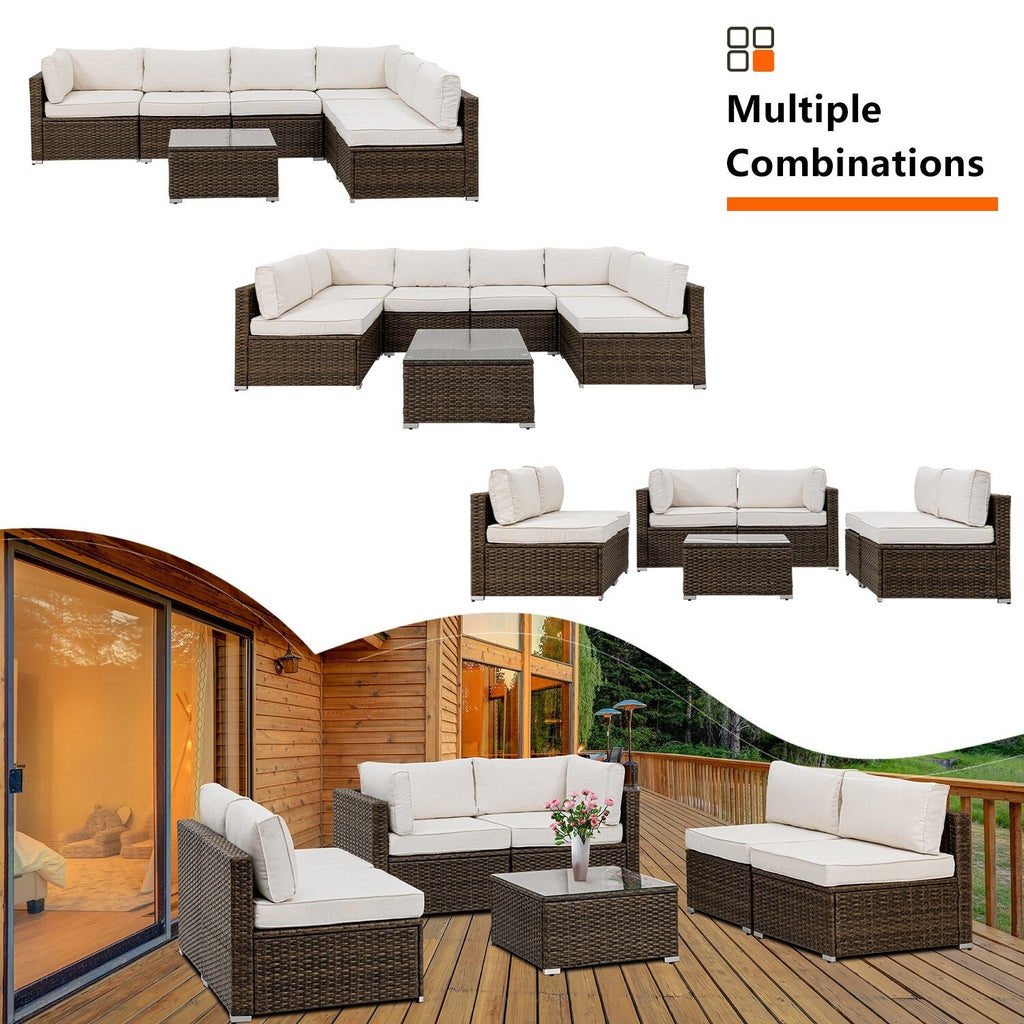 Canapé d'extérieur sectionnel en osier 7 pièces le plus confortable avec table basse