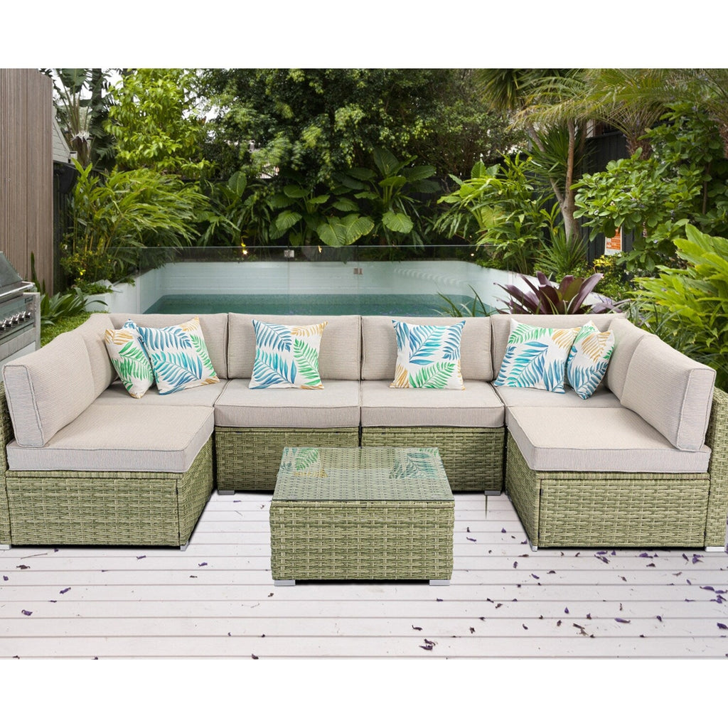 Canapé d'extérieur sectionnel en osier 7 pièces le plus confortable avec table basse