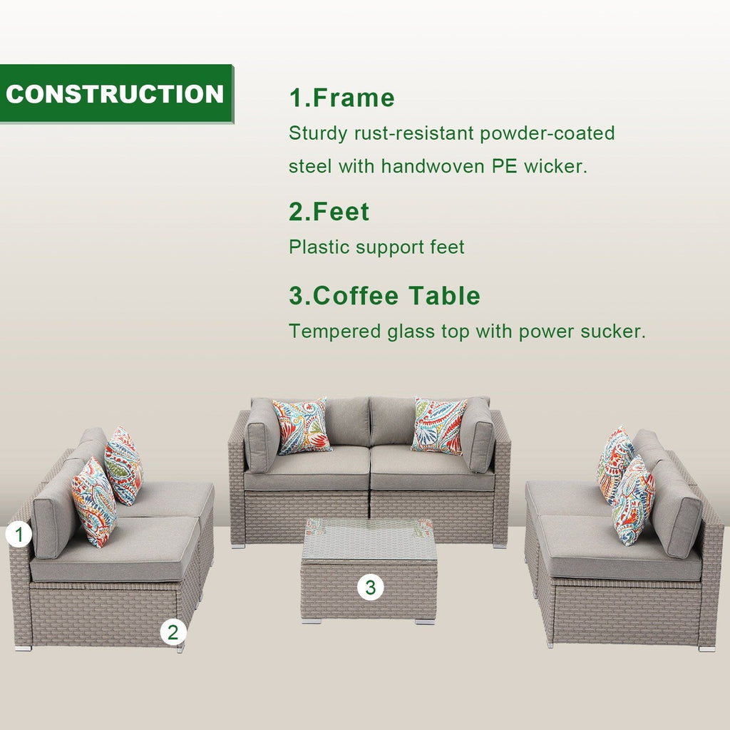 Canapé d'extérieur sectionnel en osier 7 pièces le plus confortable avec table basse