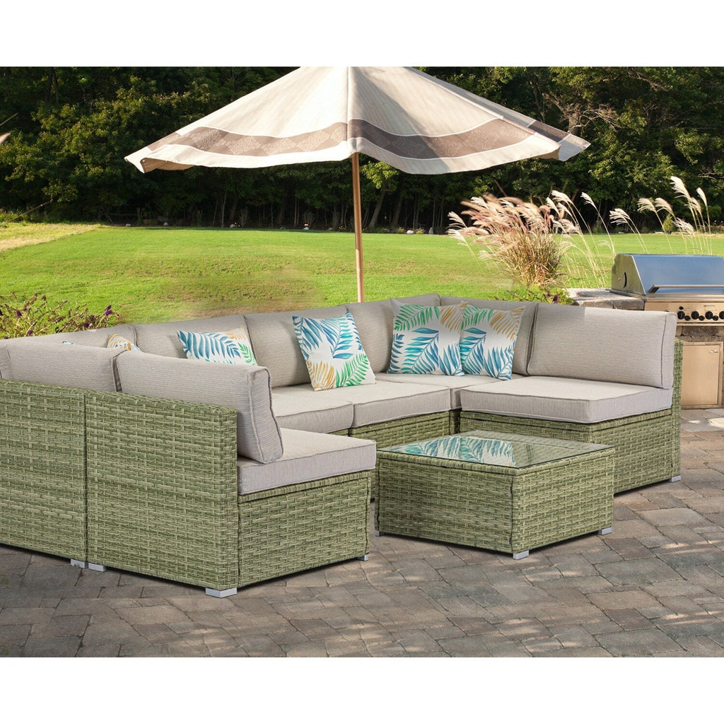 Canapé d'extérieur sectionnel en osier 7 pièces le plus confortable avec table basse