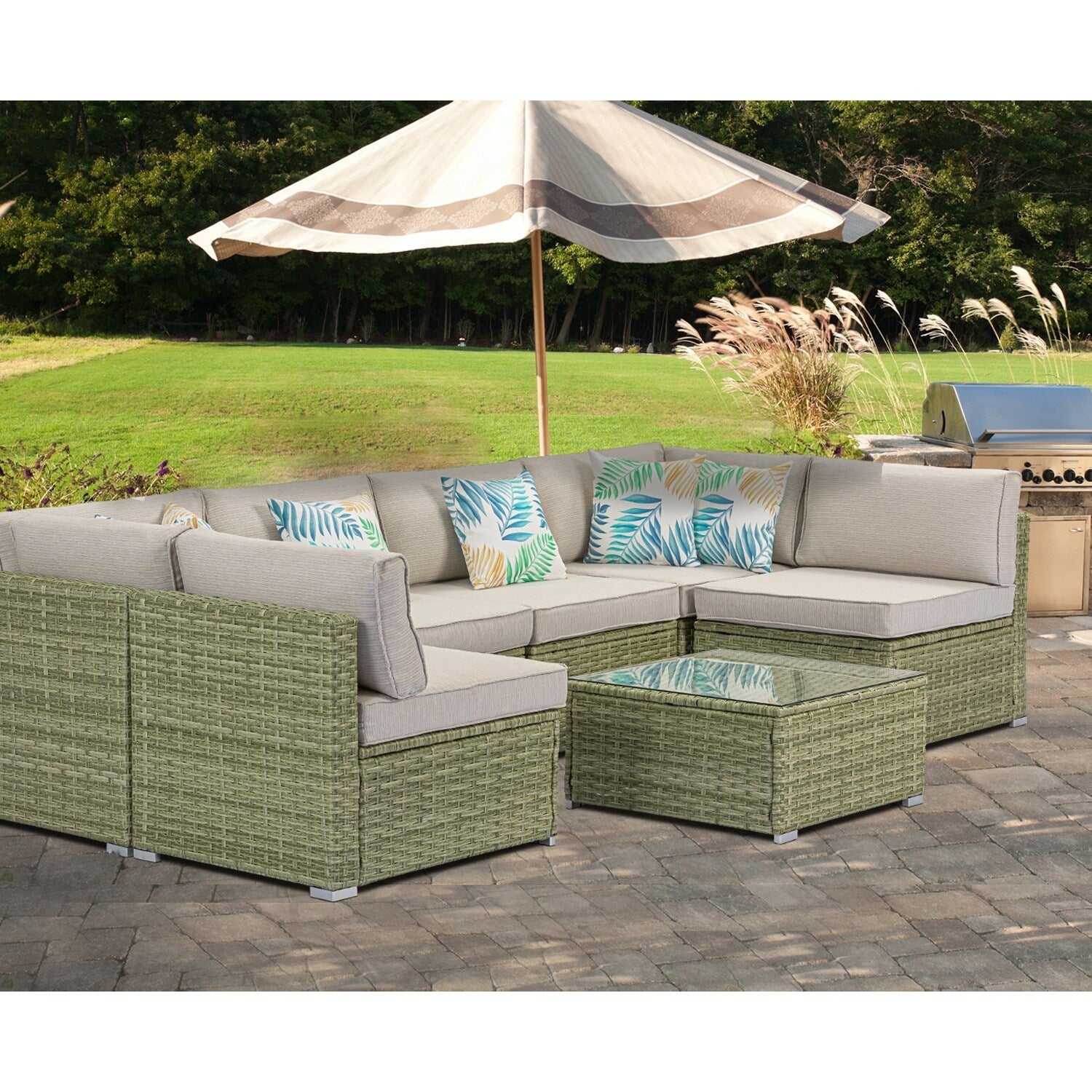 Canapé d'extérieur sectionnel en osier 7 pièces le plus confortable avec table basse