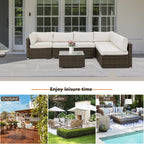 Canapé d'extérieur sectionnel en osier 7 pièces le plus confortable avec table basse