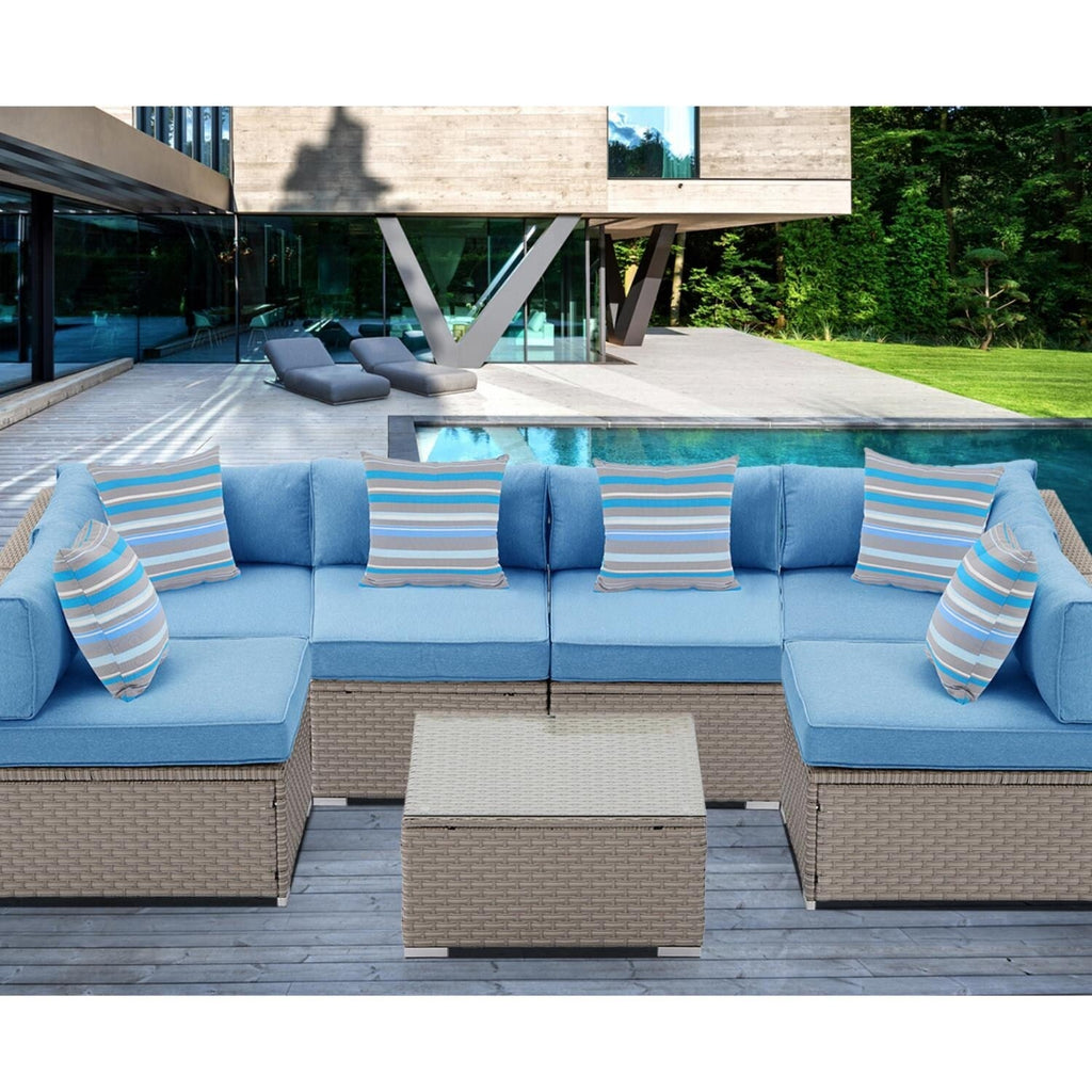 Canapé d'extérieur sectionnel en osier 7 pièces le plus confortable avec table basse