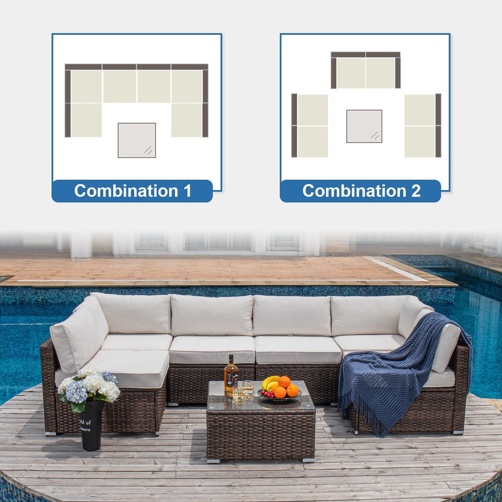 Canapé d'extérieur sectionnel en osier 7 pièces le plus confortable avec table basse