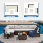 Canapé d'extérieur sectionnel en osier 7 pièces le plus confortable avec table basse