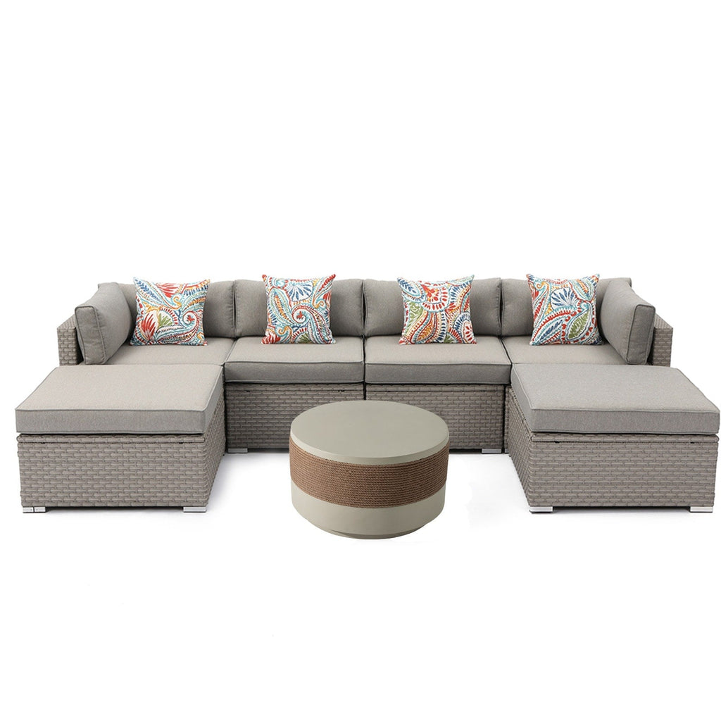 Canapé d'angle en osier 7 pièces pour patio extérieur COSIEST avec table basse