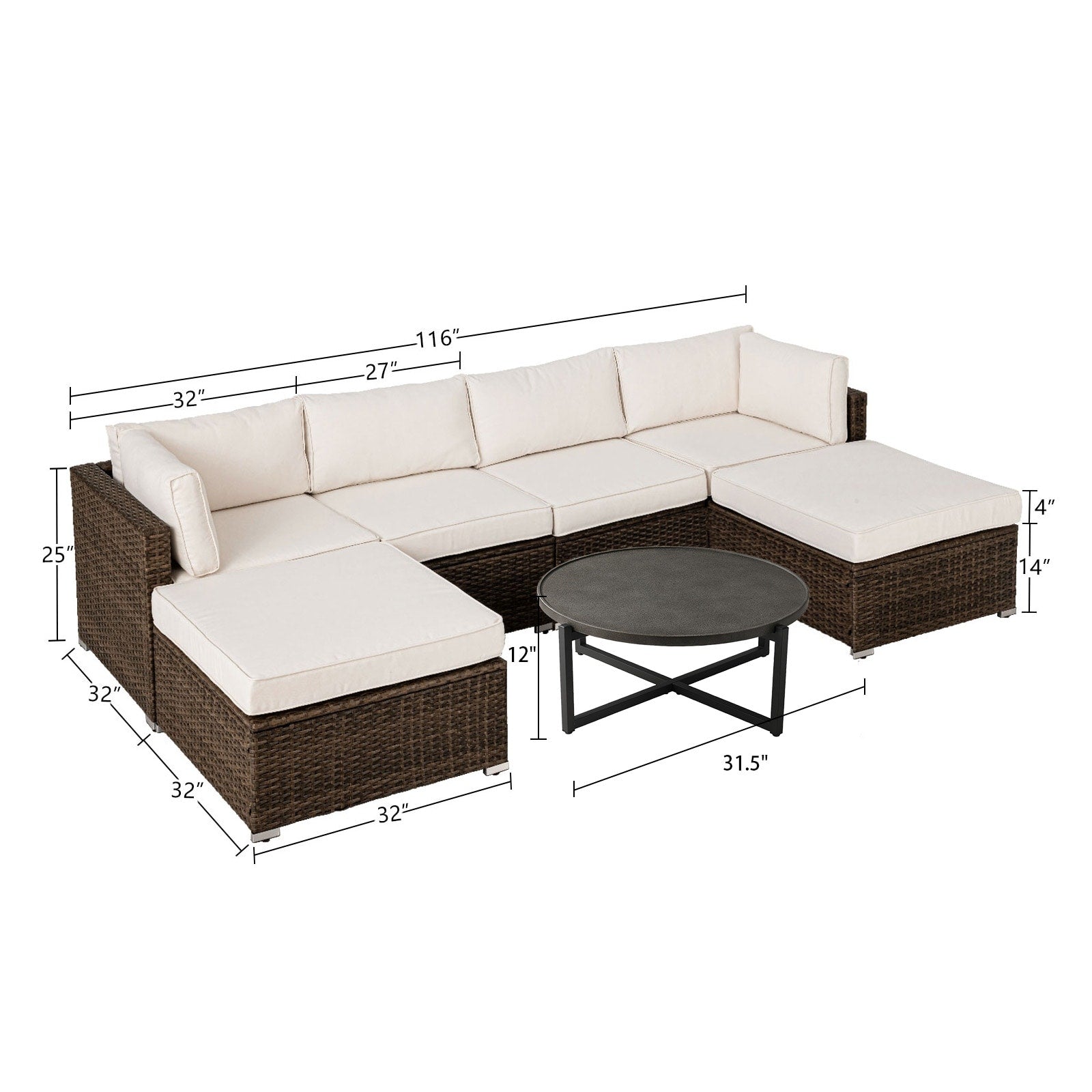 Canapé d'angle en osier 7 pièces pour patio extérieur COSIEST avec table basse