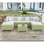 Canapé d'angle en osier 7 pièces pour patio extérieur COSIEST avec table basse