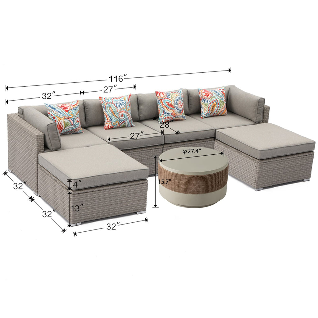 Canapé d'angle en osier 7 pièces pour patio extérieur COSIEST avec table basse